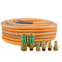 3/8 in. x 65 ft. PU Hybrid High Flow Air Hose Kit with 6 Brass Fittings by Freeman