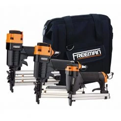Pneumatic 18-Gauge and 22-Gauge Corded 3-Piece Brad Nailer, Stapler and Upholstery Kit with Fasteners and Bag by Freeman