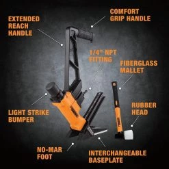 2nd Generation Pneumatic 18-Gauge 1-3/4 in. L-Cleat Flooring Nailer with Fiberglass Mallet by Freeman -Deals Freeman Store freeman floor nailers g2f18glcn fa 1000