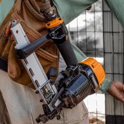 Pneumatic 10.5-Gauge 1-9/16 in. Fencing Stapler with Adjustable Metal Belt Hook and Case by Freeman -Deals Freeman Store freeman pneumatic staplers pfs105 1f 1000