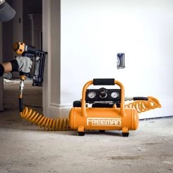 1 Gal. Cordless Air Compressor with Finish Nailer/Stapler, Battery, Charger and Accessories - 700 Shots per Charge by Freeman -Deals Freeman Store freeman portable air compressors pe1gcck 76 1000