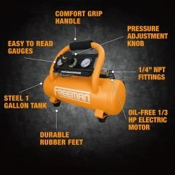 1 Gal. Cordless Air Compressor with Finish Nailer/Stapler, Battery, Charger and Accessories - 700 Shots per Charge by Freeman -Deals Freeman Store freeman portable air compressors pe1gcck fa 1000