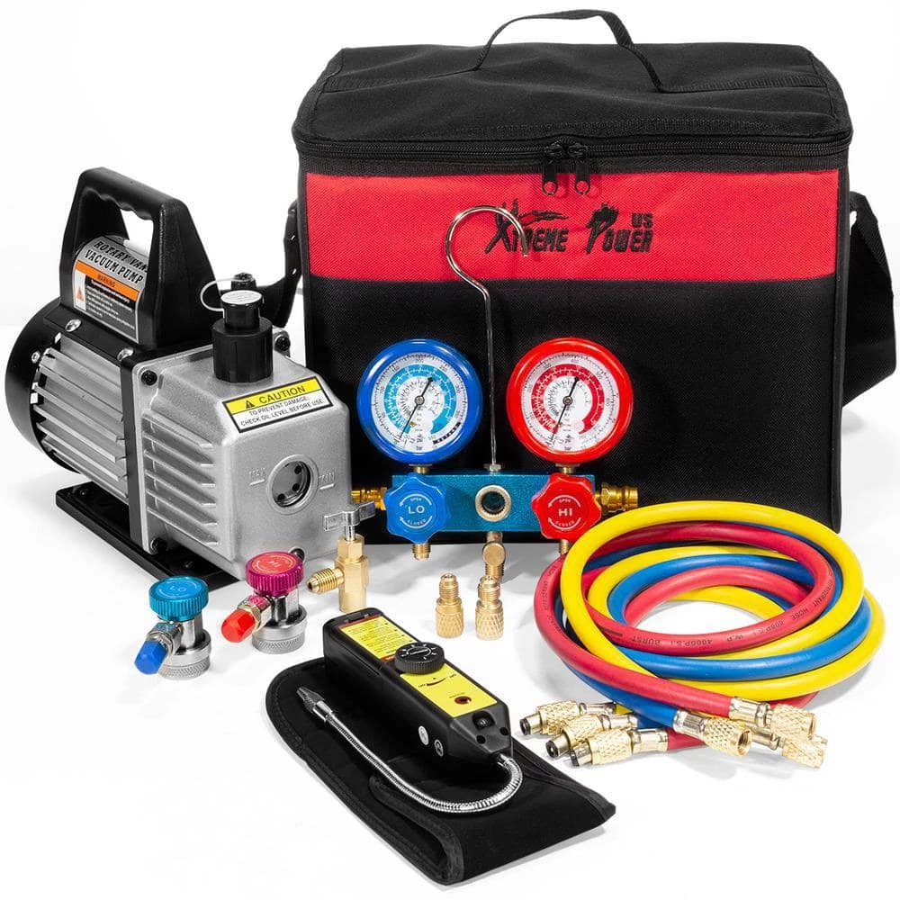 1/3 HP 4 CFM Air Vacuum Pump HVAC A/C Refrigerant Kit with AC Manifold Gauge Set and Leak Detector by XtremepowerUS 1 1/3 HP 4 CFM Air Vacuum Pump HVAC A/C Refrigerant Kit with AC Manifold Gauge Set and Leak Detector by XtremepowerUS
