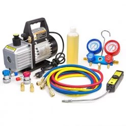 1/3 HP 4 CFM Air Vacuum Pump HVAC A/C Refrigerant Kit with AC Manifold Gauge Set and Leak Detector by XtremepowerUS -Deals Freeman Store xtremepowerus air compressor parts 71098 h2 c3 1000