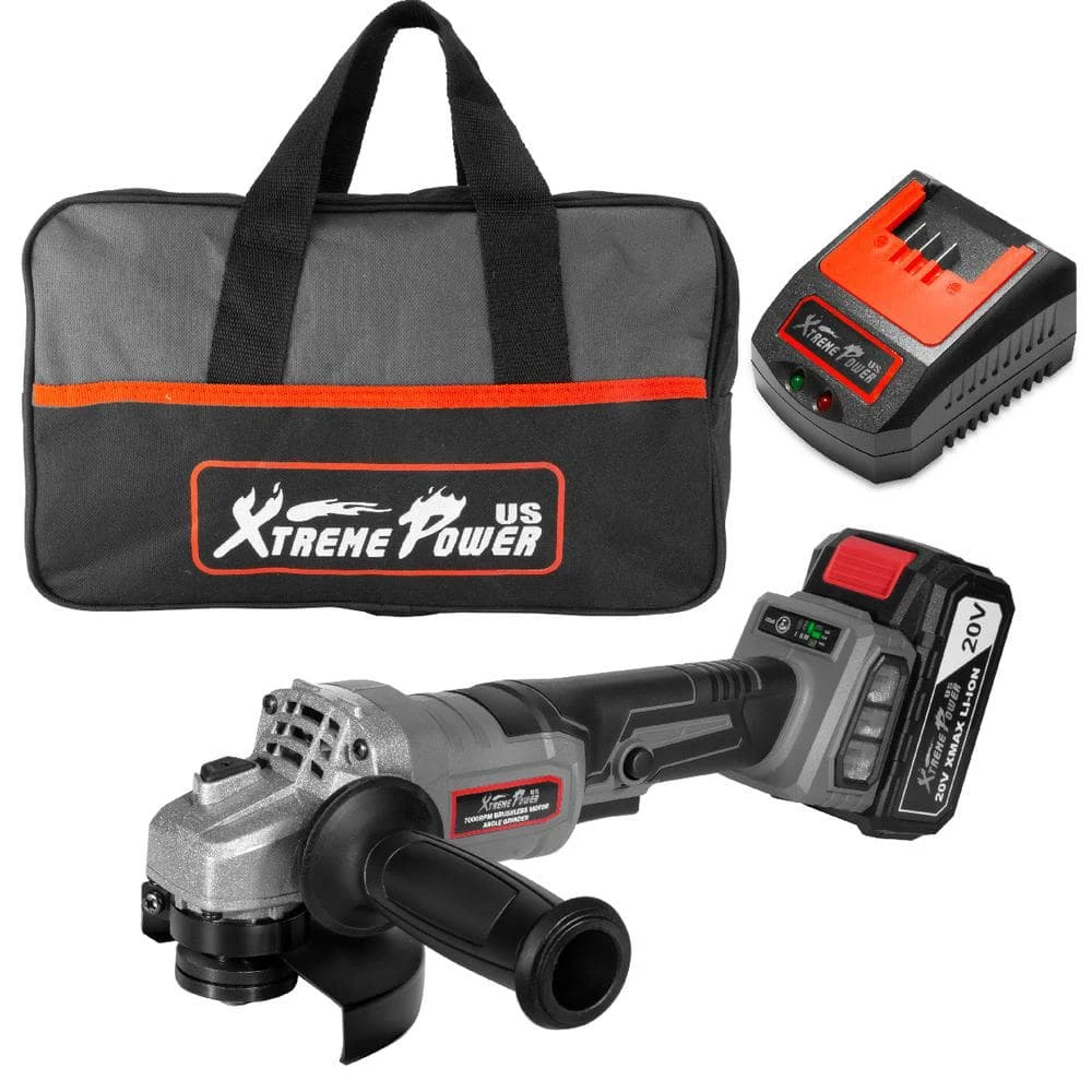 20-Volt Cordless 4-1/2 in. Angle Grinder Brushless Motor Cut-Off 2 Ah Lithium-Ion Battery with Charger and Bag by XtremepowerUS 1 20-Volt Cordless 4-1/2 in. Angle Grinder Brushless Motor Cut-Off 2 Ah Lithium-Ion Battery with Charger and Bag by XtremepowerUS