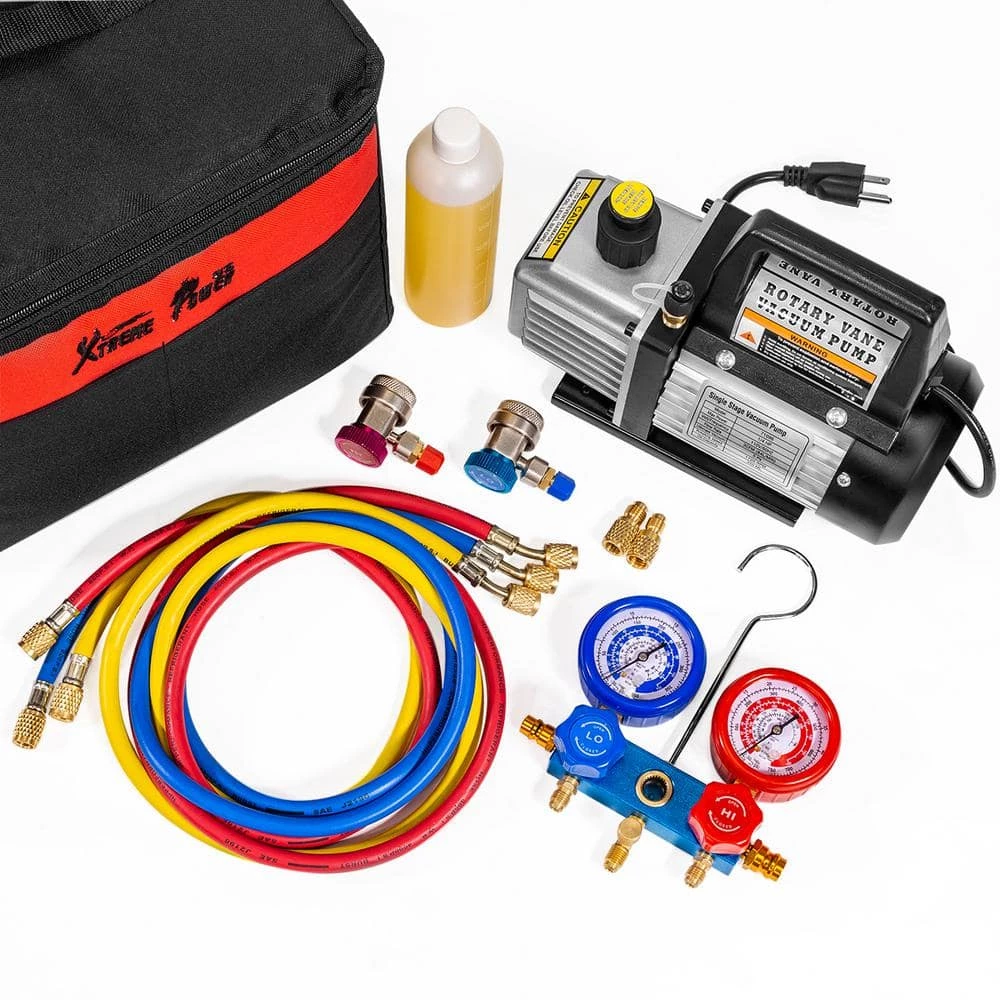 1/4 HP 3 CFM Air Vacuum Pump HVAC A/C Refrigerant Kit with AC Manifold Gauge Set by XtremepowerUS 3 1/4 HP 3 CFM Air Vacuum Pump HVAC A/C Refrigerant Kit with AC Manifold Gauge Set by XtremepowerUS - Image 3