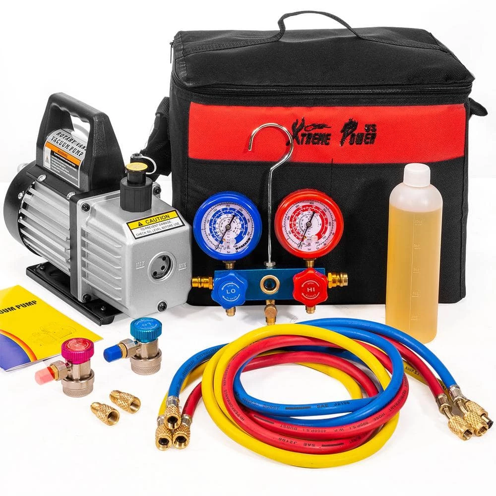 1/4 HP 3 CFM Air Vacuum Pump HVAC A/C Refrigerant Kit with AC Manifold Gauge Set by XtremepowerUS 1 1/4 HP 3 CFM Air Vacuum Pump HVAC A/C Refrigerant Kit with AC Manifold Gauge Set by XtremepowerUS