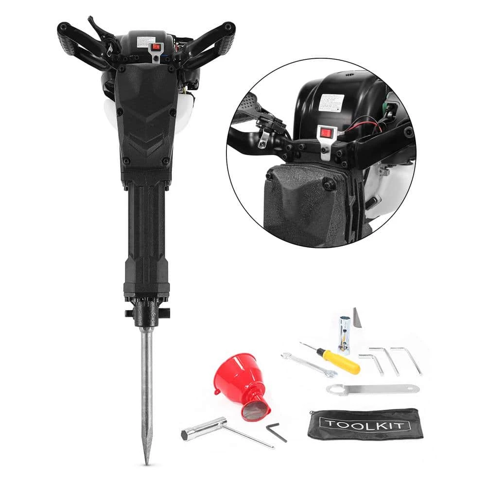 38 cc Gas Powered 4-Stroke 26 in. x 15 in. Demolition Concrete Breaker Drill Jack Hammer with 2 Chisel Plastic Handle by XtremepowerUS 1 38 cc Gas Powered 4-Stroke 26 in. x 15 in. Demolition Concrete Breaker Drill Jack Hammer with 2 Chisel Plastic Handle by XtremepowerUS