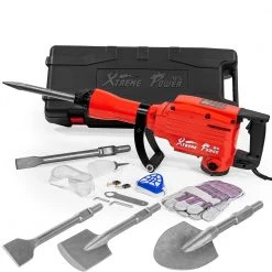 10 in. W 2200-Watt Heavy-Duty Electric Jackhammer Demolition Hammer Concrete Breaker Tool Kit with Full Chisel Bit Set by XtremepowerUS